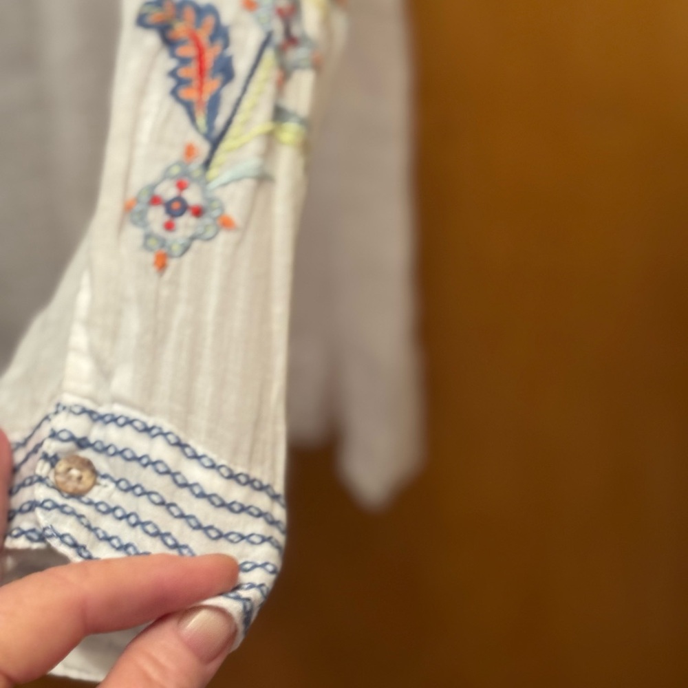 Floral Embroidered White and blue blouse
